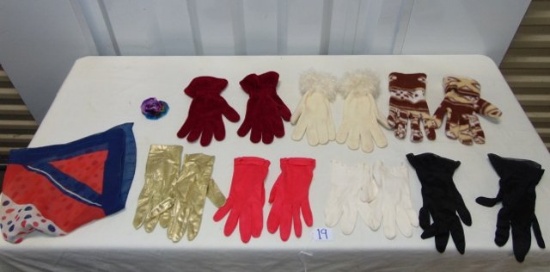 Ladies Gloves, Head Scarf & Clip On Hair Ribbon