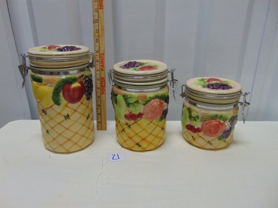 Stoneware Canister Set W/ Raised Fruit Motif