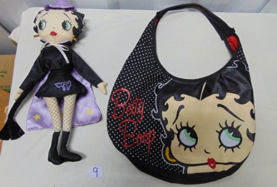 Cloth Betty Boop Dressed As Witch Hanging Halloween Doll & A Betty Boop Bag