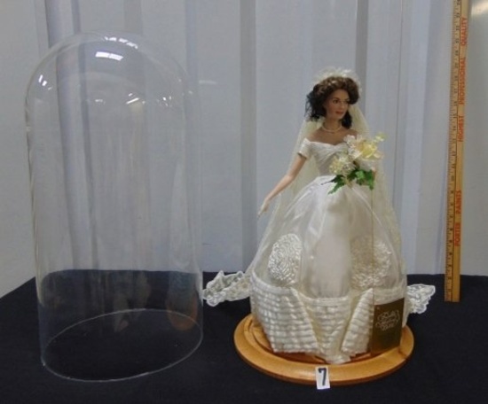 Rare Franklin Heirloom Jackie Kennedy Bride Porcelain Doll In Dome