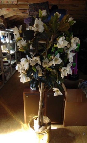 Faux Magnolia Tree In A Brass Planter