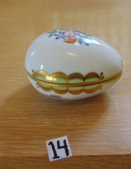 Vtg Herend Porcelain Hand Painted Egg Shaped Trinket Box