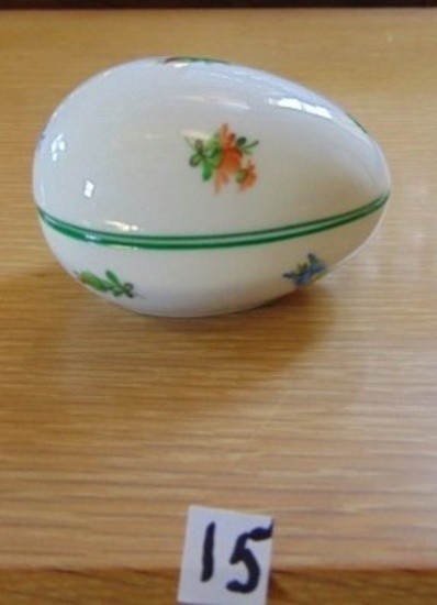 Vtg Herend Porcelain Hand Painted Egg Shaped Trinket Box