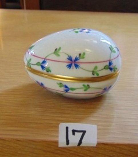 Vtg Herend Porcelain Hand Painted Egg Shaped Trinket Box