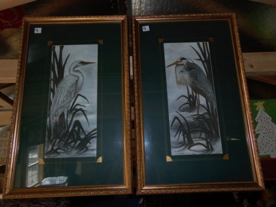 2 Color Pencil Prints Of Herons By Dianne Krumel