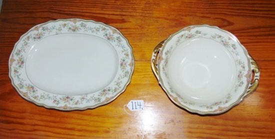 Vtg K & A Krautheim Selb Bavaria Porcelain Platter & Pierced Handle Serving Bowl