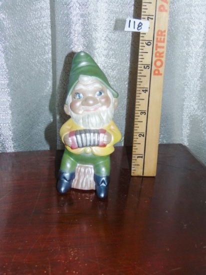 Cute Vtg 1970s Ceramic Gnome Playing The Accordion