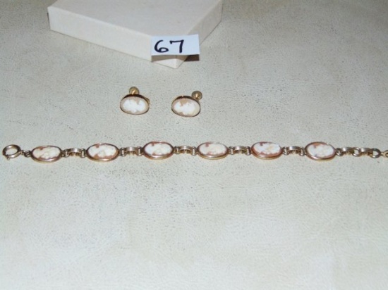 Vtg Cameo Bracelet W/ Matching Earrings