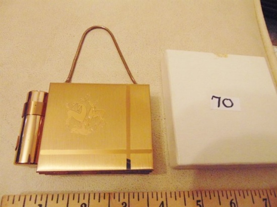 Vtg & Never Used Double Sided, Gold Tone Compact Purse W/ Lipstick Holder