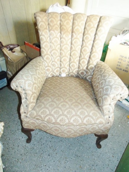 Vtg Queen Anne Parlor Chair W/ Spring Seats & Sleigh Back