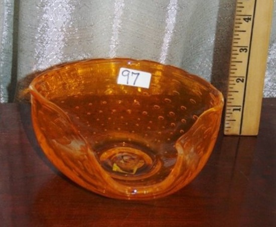 Murano Bullicante ( Controlled Bubbles ) Tangerine Colored Bowl