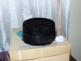 Vtg Ladies Black Pill Box Hat W/ Black Lace Covering & Bow