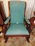 Vtg Solid Mahogany Rocking Chair W/ Spring Seats