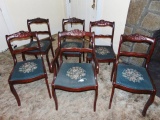 Set Of 6 Vtg Solid Mahogany Dining Room Chairs W/ Embroidered Seats