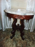 Antique Solid Mahogany Duncan Phyfe Style End / Accent Table W/ Solid Marble Top