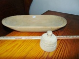 Antique Large Wooden Oval Dough Bowl & Antique Wooden Butter Mold