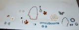Vtg Jewelry Lot: Mostly Enameled Jewelry, A Matching Set Of Jewelry W/ Blue Stones & A