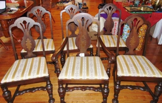 Set Of 6 Vtg Solid Walnut Dining Room Chairs