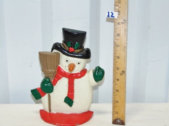 Vtg Cast Iron Snowman Door Stop