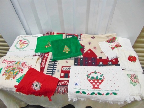 Christmas Themed Throw Blanket & 9 Hand Towels