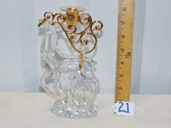 Beautiful Clear Glass W/ Gold Top Reindeer Candle Holder