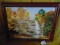 Vtg Oil On Canvas Painting Of A Waterfall In Autumn In Solid Wood Frame