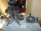 Vtg Wrought Iron 9 Candle Candelabra & A Silver Over Copper 3 Candle Holder