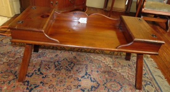 Vtg Solid Knotted Pine Coffee Table W/ Storage Compartments On Each End