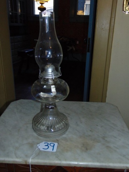 Vtg Pressed Glass Oil Lamp