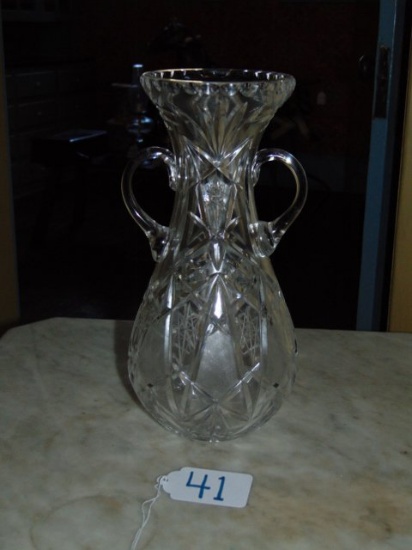 Beautiful Cut Crystal Star Of David Pattern Double Handle Vase