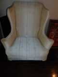 Beautiful Off White W/ Ball & Claw Feet & Brocade Designs Wingback Chair