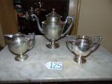 Vtg Silver Plated Teapot, Creamer & Sugar Bowl Marked V B Co. 518