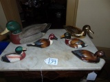 Lot Of Ducks: Wooden Duck Decoy, Brass Duck & 4 Ceramic Ducks