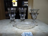 3 Vtg Glass Soda Shop Sundae Glasses & A Banana Split Glass Boat