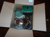 Box Lot Of Various Items: Cigar Humidor, Fondue Pot, Wilton Pewter Plate, Etc