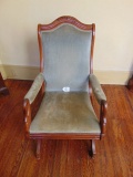 Vtg Solid Carved Oak Gooseneck Platform Rocking Chair W/ Spring Seats & Back