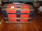 Antique Wooden Humpback Steamer Trunk