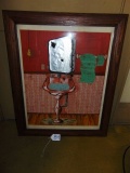 Vtg Folk Art Painting Using Paint & Actual Material In A Solid Wood Frame