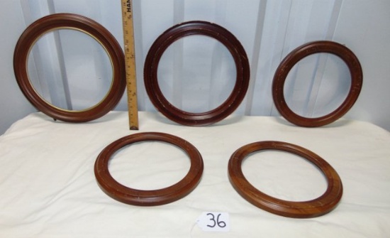 Lot Of 5 Vtg Solid Wood Round Picture Frames