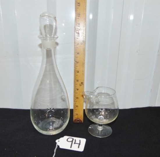 Blown Crystal Wine Carafe & Matching Small Crystal Pitcher