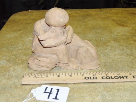 Vtg 1972 Sculpture Of A Boy Hugging His Dog By Penellen Company