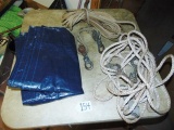 Small Tarp & 2 Sets Of Rope W/ Hooks & Pulleys