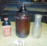 Vtg Bottles Lot: Black Silk Stove Polish (with Label), 1 Qt. Amber Bottle Clorox Bleach &
