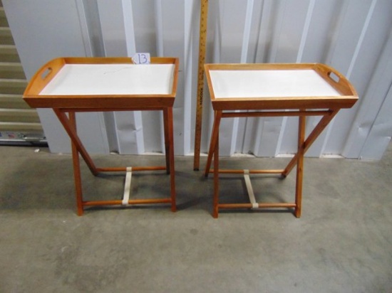 2 Wooden Folding T V Dinner Stands & Trays