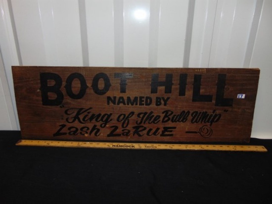 Vtg All Wood Boot Hill Lash Larue Sign