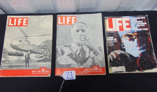 3 Vtg Life Magazines: 1 From 1943; 1 From 1945 & 1 From 1982