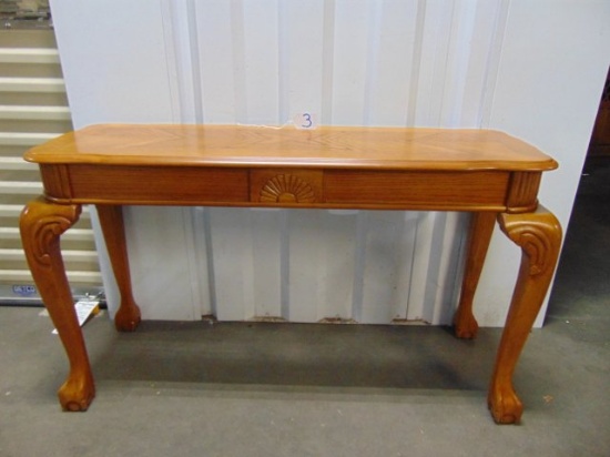 Vtg Solid Oak Wood Entry / Hall / Sofa Table W/ Ball & Claw Feet