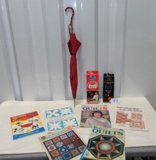 Vtg Umbrella, N I B Slipper Socks & Quilting Books