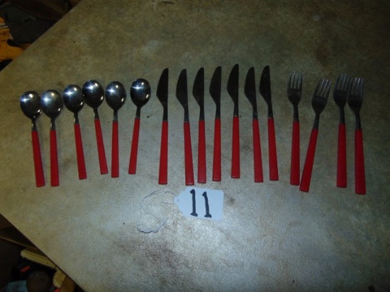 Vtg Stainless Steel W/ Red Handles Silverware Made In Japan