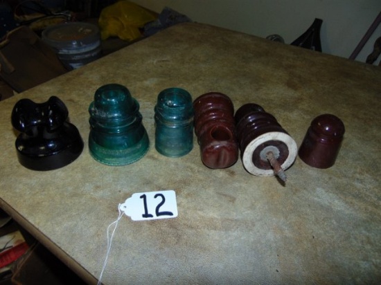 Lot Of 6 Vtg Glass & Porcelain Insulators Including A Purple Amethyst By